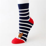 5 Pairs Women  Colorful Cat Striped Cotton Sock